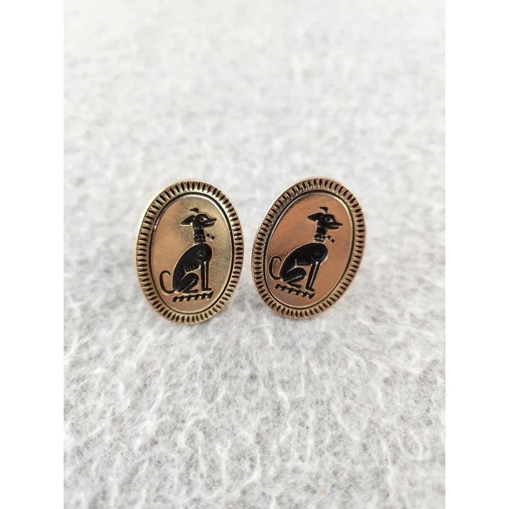 Vintage Swank Art Deco MCM  Greyhound Anubis Dog Whippet Gold Tone Cufflinks